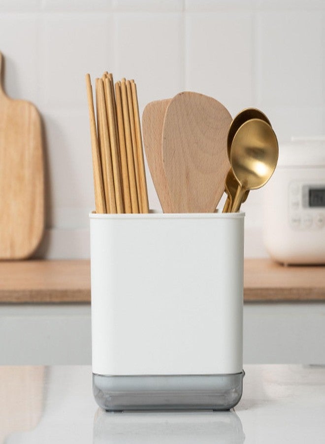 shenruifa Utensil Holder with Drain Tray - White Plastic Cutlery Organizer for Spoons, Forks, Chopsticks - Kitchen Counter Sink Organizer - Image 4
